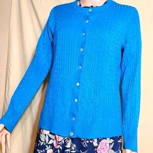 Designer original blue knitted cardigan